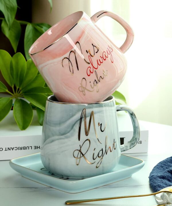 Mr and Mrs Couple Coffee Mugs - Wedding Gifts for Bride and Groom - Bridal Shower Anniversary Engagement Christmas Gifts for Couple - Newlyweds Married Couples Ceramic Marble Cups Gift (13.2 oz )