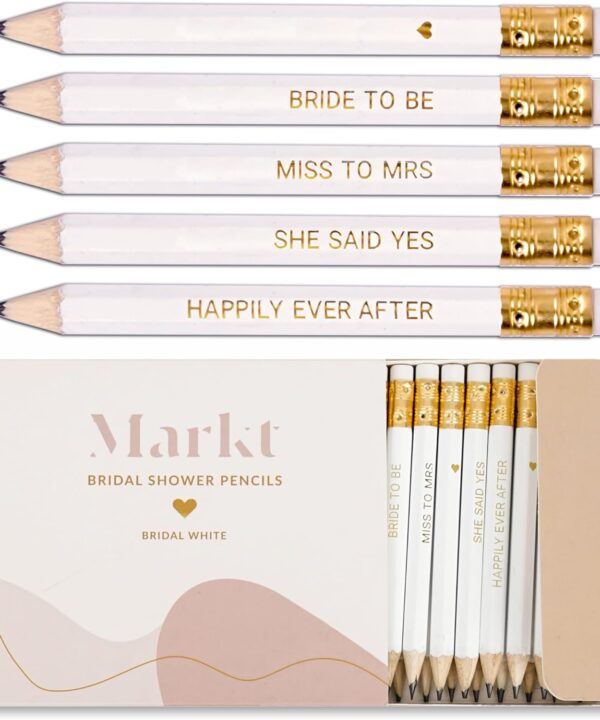 Markt Mini Pencils for Bridal Shower Games, Bridal Shower Pens, Heart Pencils, Small Pencil Set For Prizes, Game Winner Gifts (White)