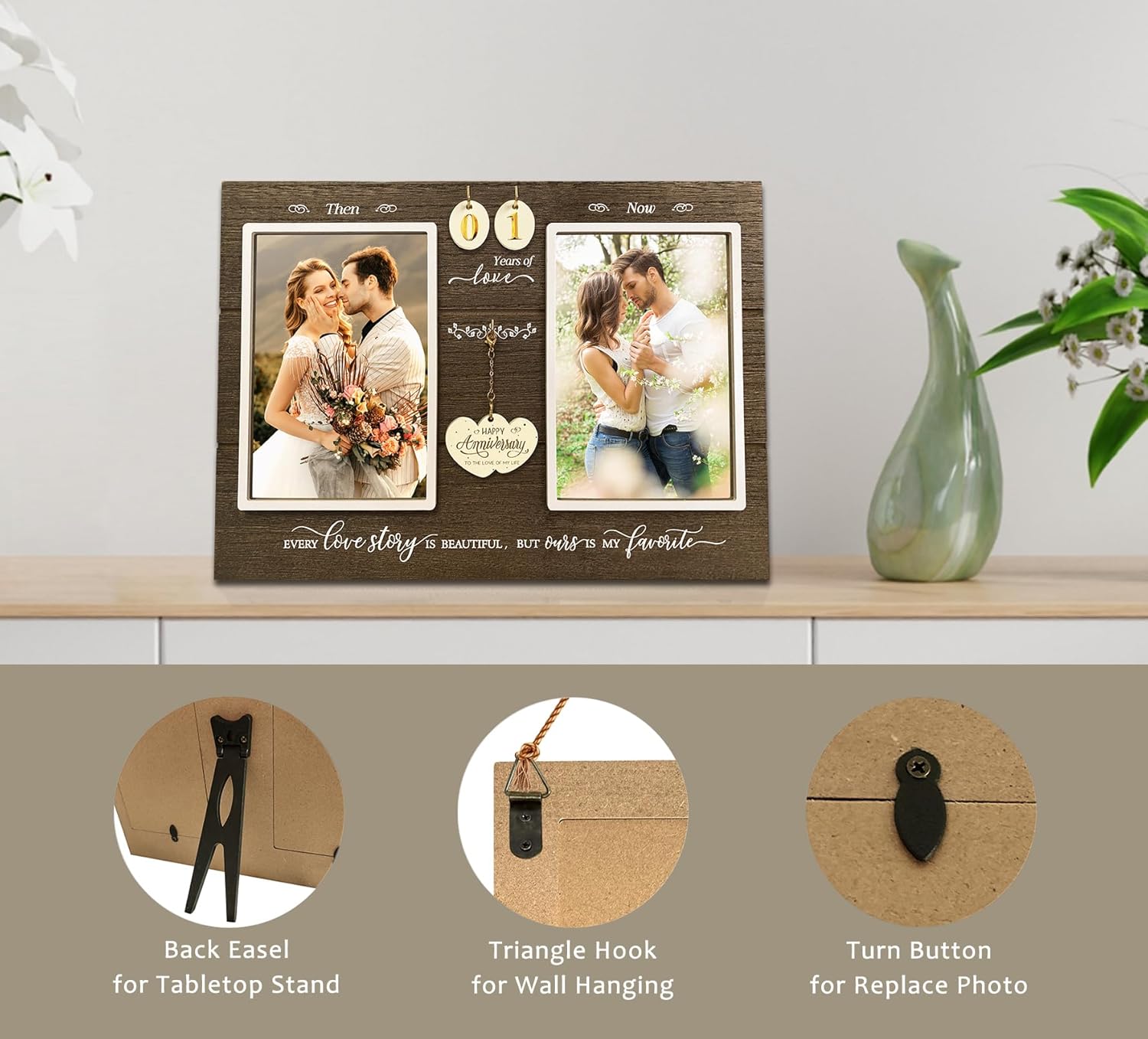 AarkaJ Anniversary Wedding Gifts for Couple Parents Wife Husband. (1-99) Years Then & Now Anniversary Picture Frames(3 Options).