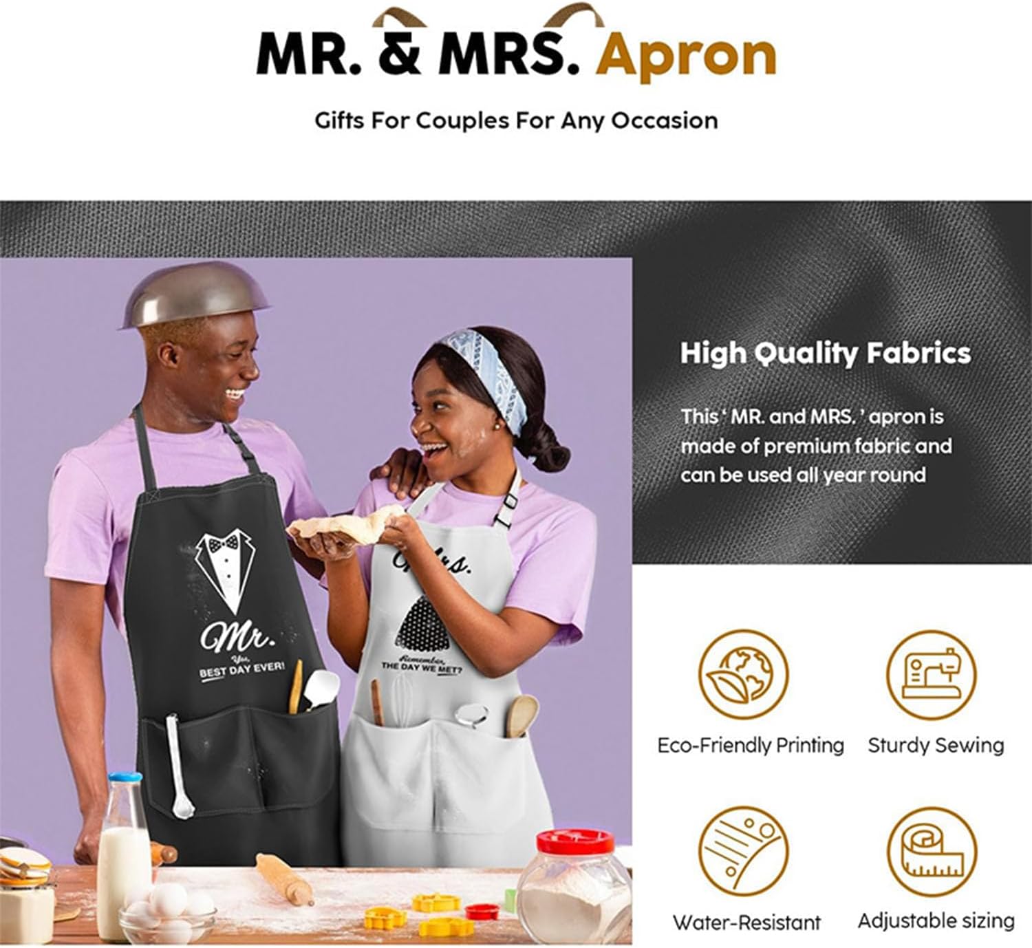 Mr and Mrs Aprons Couples Apron Set- Anniversary, Bridal Shower, Wedding, Engagement, Christmas Gifts 5, 6, 10 Packs