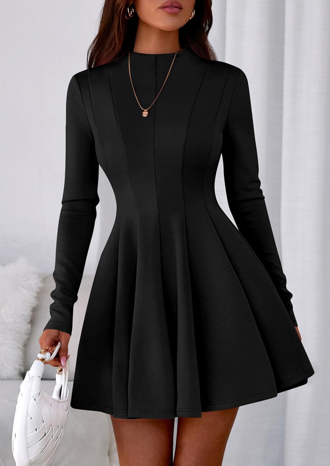PRETTYGARDEN Fall Dresses for Women Elegant Classy 2025 Casual Long Sleeve Swing A Line Ruffle Short Homecoming Party Dress