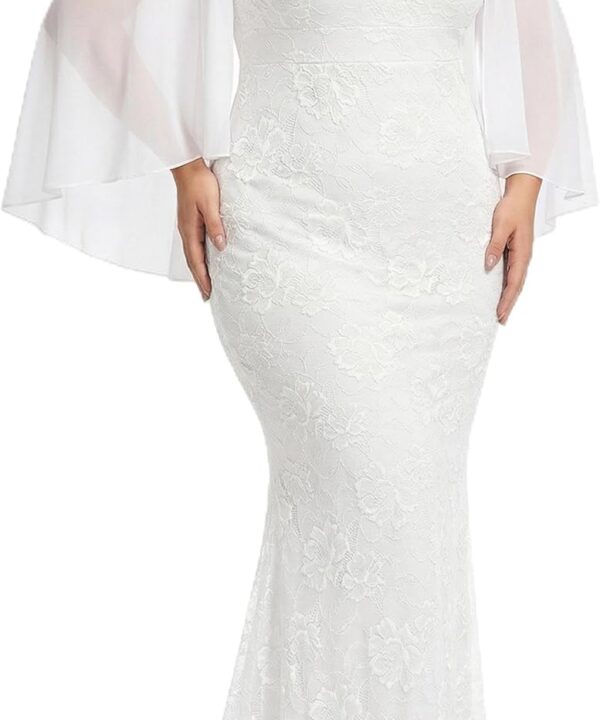 Plus Size Formal Dresses - Chiffon Capelet Ruffle Sleeves V Neck Lace Mermaid Evening Gown Prom Long Maxi Dresses 2025