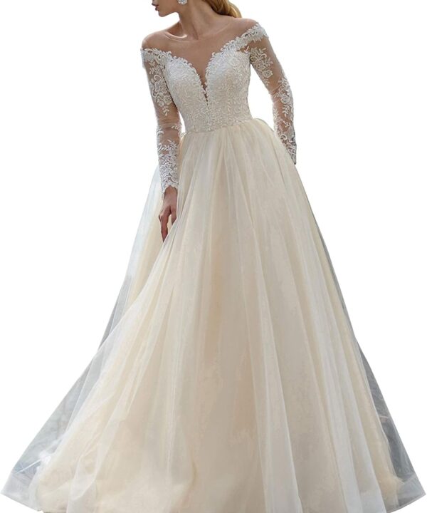 Wedding Dress with Long Sleeves Gianna,Open Back Wedding Dress,Chiffon Wedding Dress,Lace Wedding Dress,White Wedding Dress (Ivory, 6)