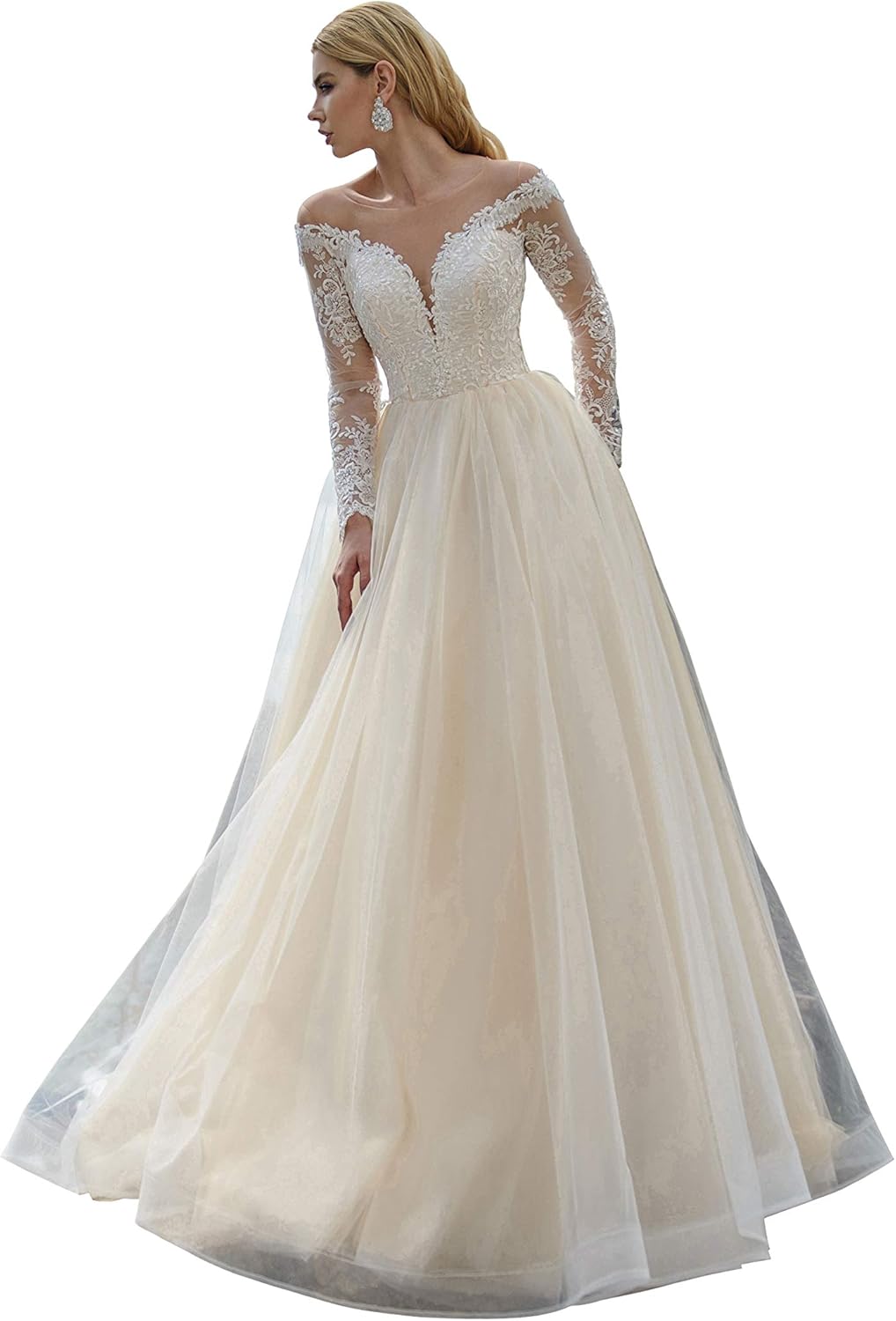 Wedding Dress with Long Sleeves Gianna,Open Back Wedding Dress,Chiffon Wedding Dress,Lace Wedding Dress,White Wedding Dress (Ivory, 6)