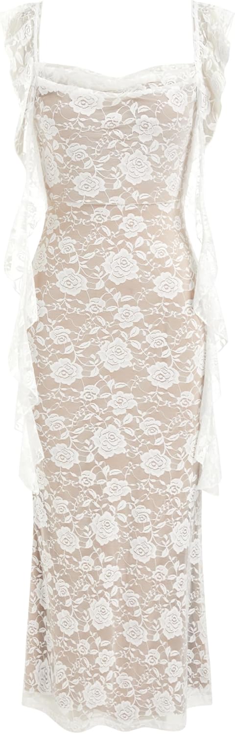 CIDER Formal Dresses for Women Wedding Guest Dresses Summer Maxi Dress Sleeveless Mesh Ruffle Cocktail Dress Elegant Outfits