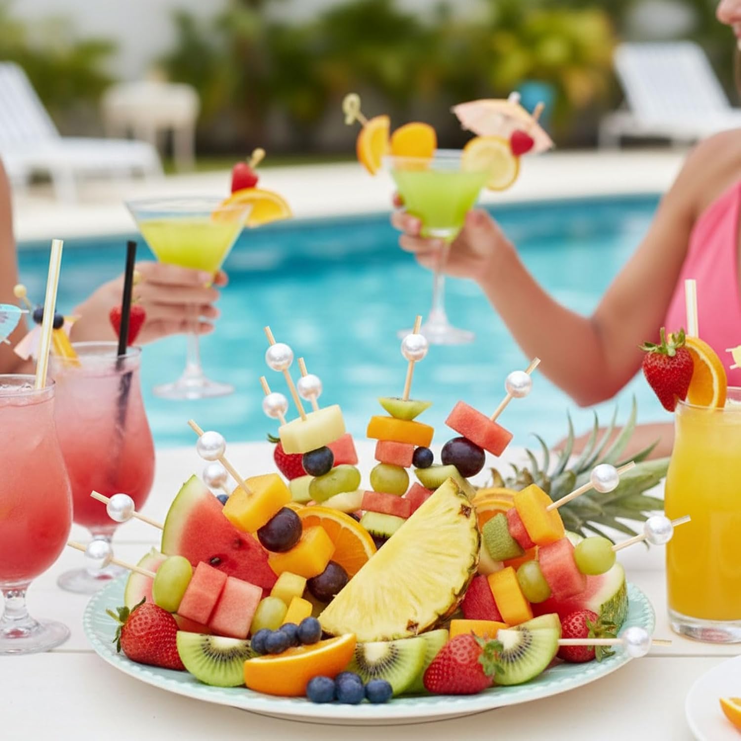 200 Pcs Cocktail Picks, 4.7 Inch Toothpicks for Appetizers Long Cocktail Appetizer Skewers White Pearl Decorative Cocktail Sticks for Drinks, Fruit, Charcuterie, Wedding Food Party Fancy Toothpicks