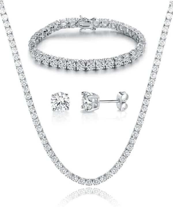 Gemsme 18K Yellow Gold/White Gold Plated Wedding Jewelry Set Tennis Necklace/Bracelet/Earrings Sets Pack of 3
