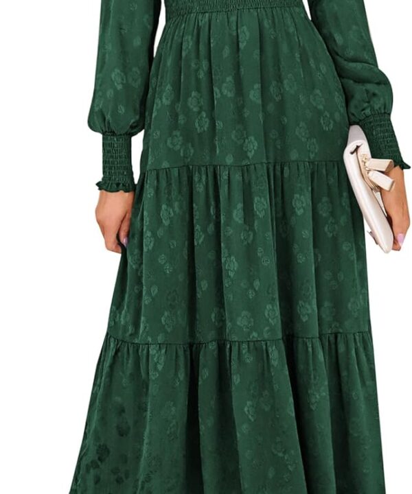 PRETTYGARDEN Women's Fall Spring Midi Dress Long Sleeve Floral Smocked Elegant Wedding Guest Long Flowy Dresses with Pockets
