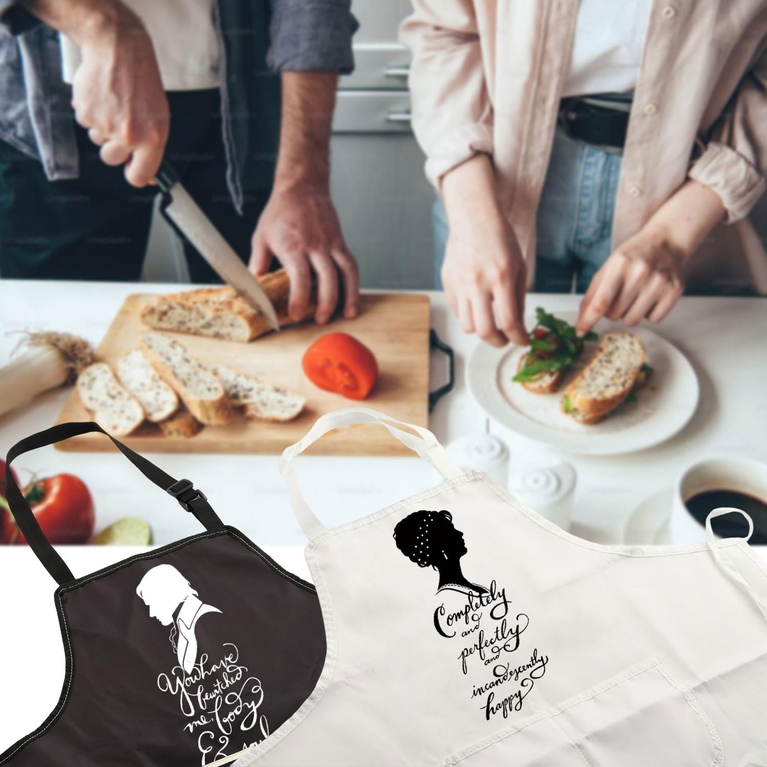 MBMSO Pride Prejudice Gift Darcy and Elizabeth Couples Kitchen Aprons Matching Wedding Gift for His Hers Aprons Mr Mrs Aprons