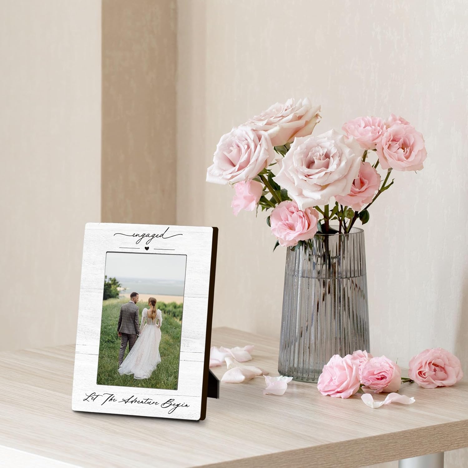 Engagement Couples Newlyweds Picture Frame 4×6, Engagement Gifts for Couples, Just Engaged Gift, Wedding Gifts for Newlyweds Bride Groom, Engaged Couple Picture Photo Frames for Desk Shelf Decor