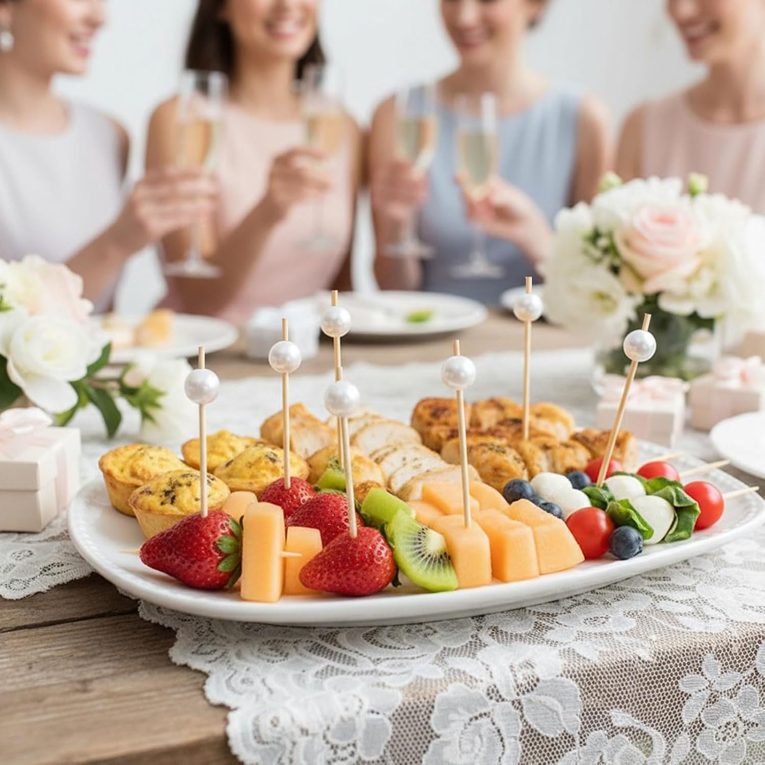 200 Pcs Cocktail Picks, 4.7 Inch Toothpicks for Appetizers Long Cocktail Appetizer Skewers White Pearl Decorative Cocktail Sticks for Drinks, Fruit, Charcuterie, Wedding Food Party Fancy Toothpicks