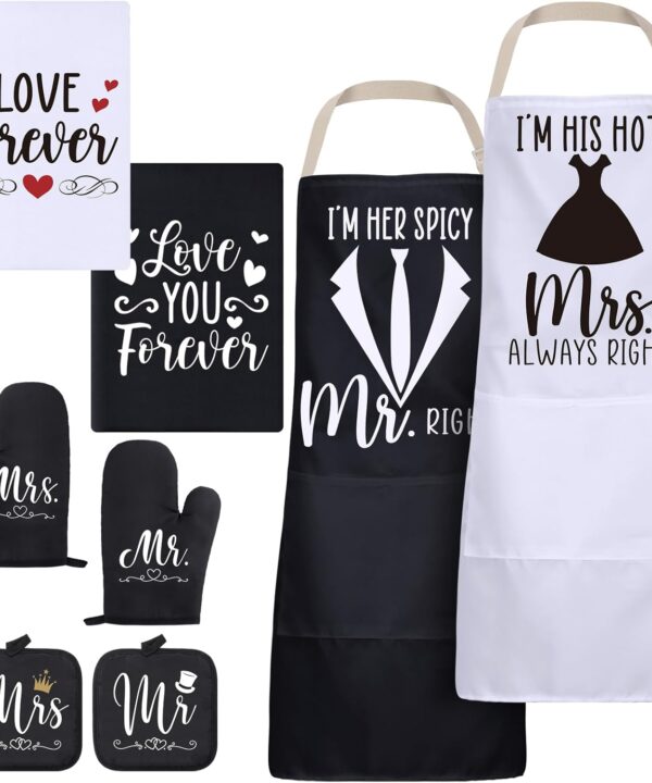 Xtinmee Mr and Mrs Aprons for Couples Gifts Anniversary Bridal Shower Gifts Towel Oven Mitt Pot Holder Wedding Kitchen Gifts