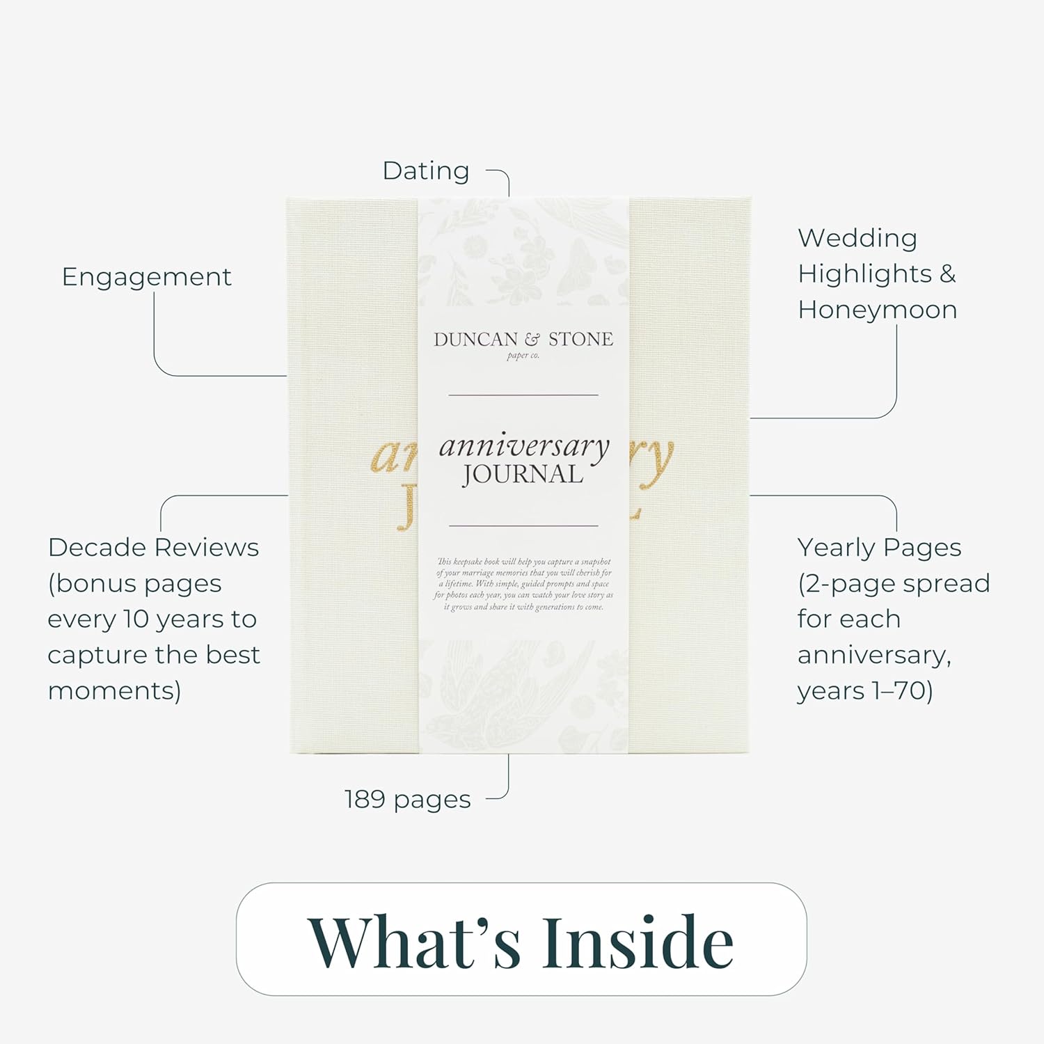 DUNCAN & STONE PAPER CO. Wedding Anniversary Journal – Anniversary Journal for Couple – Wedding Notebook & More – Wedding Memory Book to Capture Moments (Taupe,189 Pages)