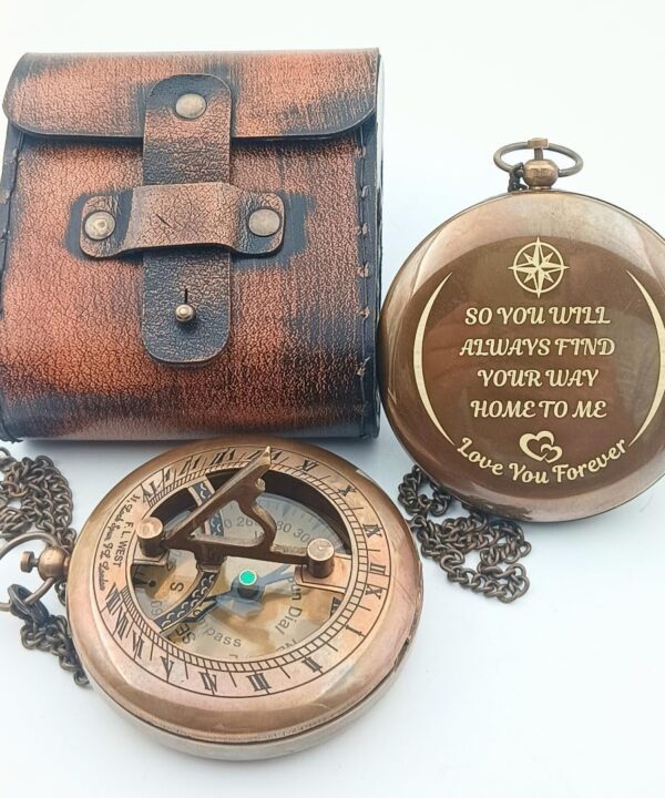 DAYOLX So You Can Always find Your Way Back to Me - Personalized Sundial Compass - Luxury Gift - Anniversary Sundial Compass - Brass Personalised Gifts for Men with Engraved Message, 3 inch