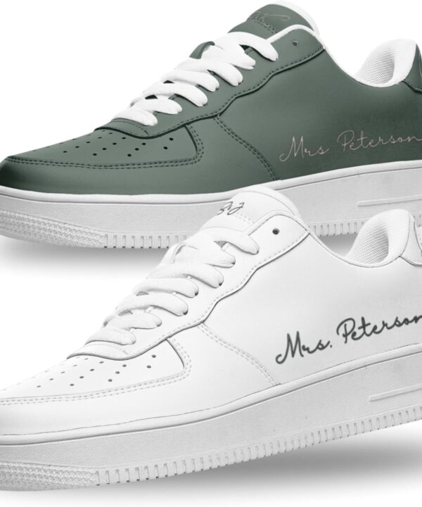 Sage Green Wedding Bride Sneakers, Bride and Groom Matching Low-Top Style Sneakers, Personalized Name and Date Design