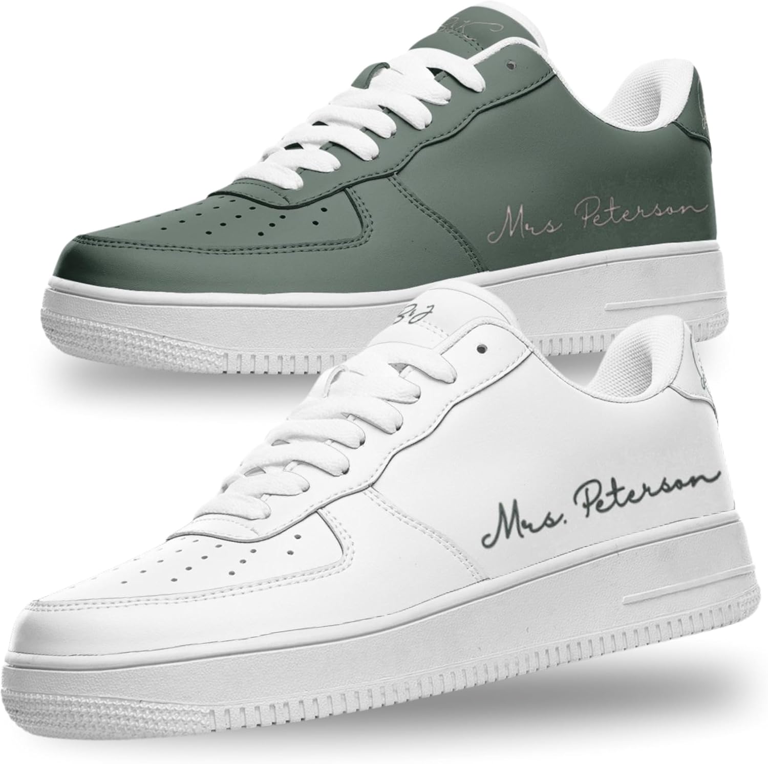 Sage Green Wedding Bride Sneakers, Bride and Groom Matching Low-Top Style Sneakers, Personalized Name and Date Design