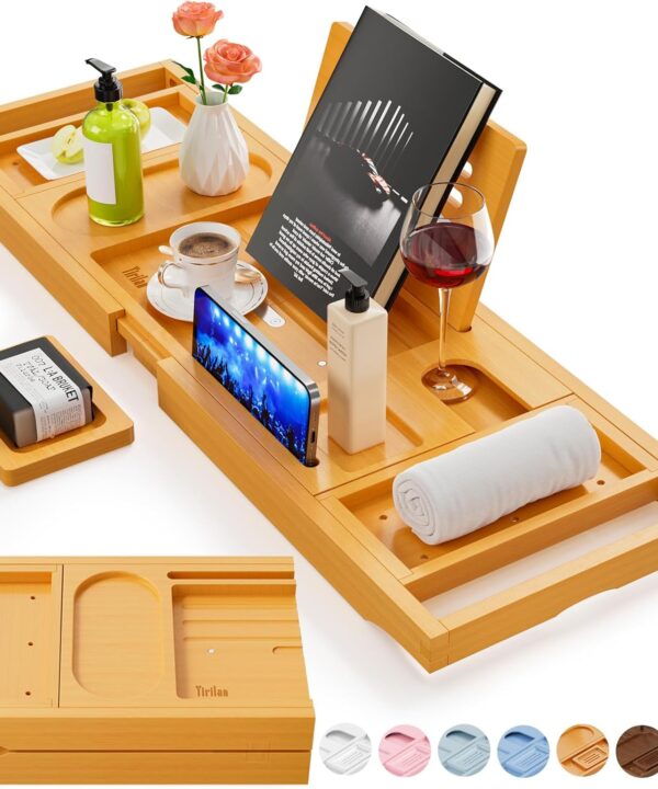 Premium Bathtub Tray Caddy, Expandable Bath Tray, Unique House Warming Gifts, New Home, Anniversary and Wedding Gifts for Couple, Bridal Shower Gift for Women