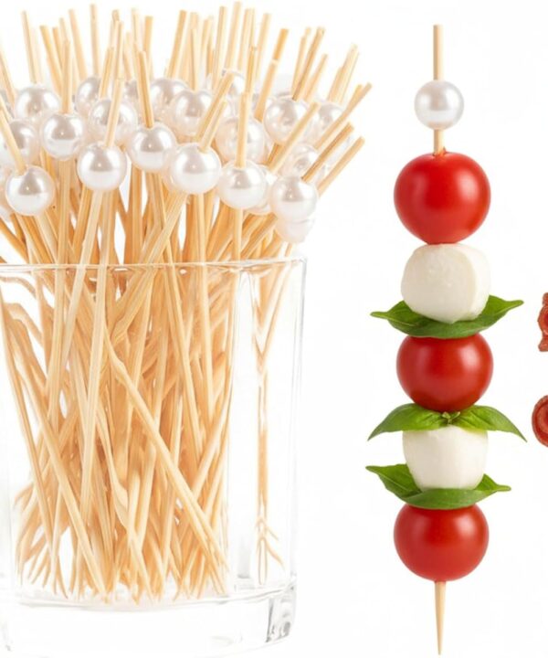 200 Pcs Cocktail Picks, 4.7 Inch Toothpicks for Appetizers Long Cocktail Appetizer Skewers White Pearl Decorative Cocktail Sticks for Drinks, Fruit, Charcuterie, Wedding Food Party Fancy Toothpicks