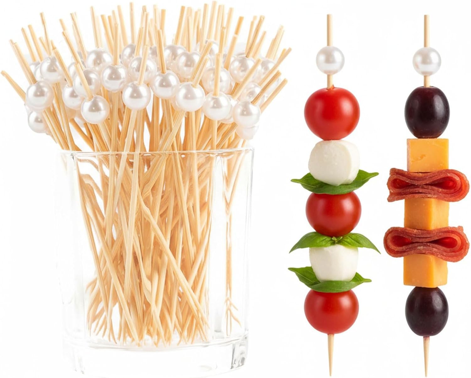 200 Pcs Cocktail Picks, 4.7 Inch Toothpicks for Appetizers Long Cocktail Appetizer Skewers White Pearl Decorative Cocktail Sticks for Drinks, Fruit, Charcuterie, Wedding Food Party Fancy Toothpicks
