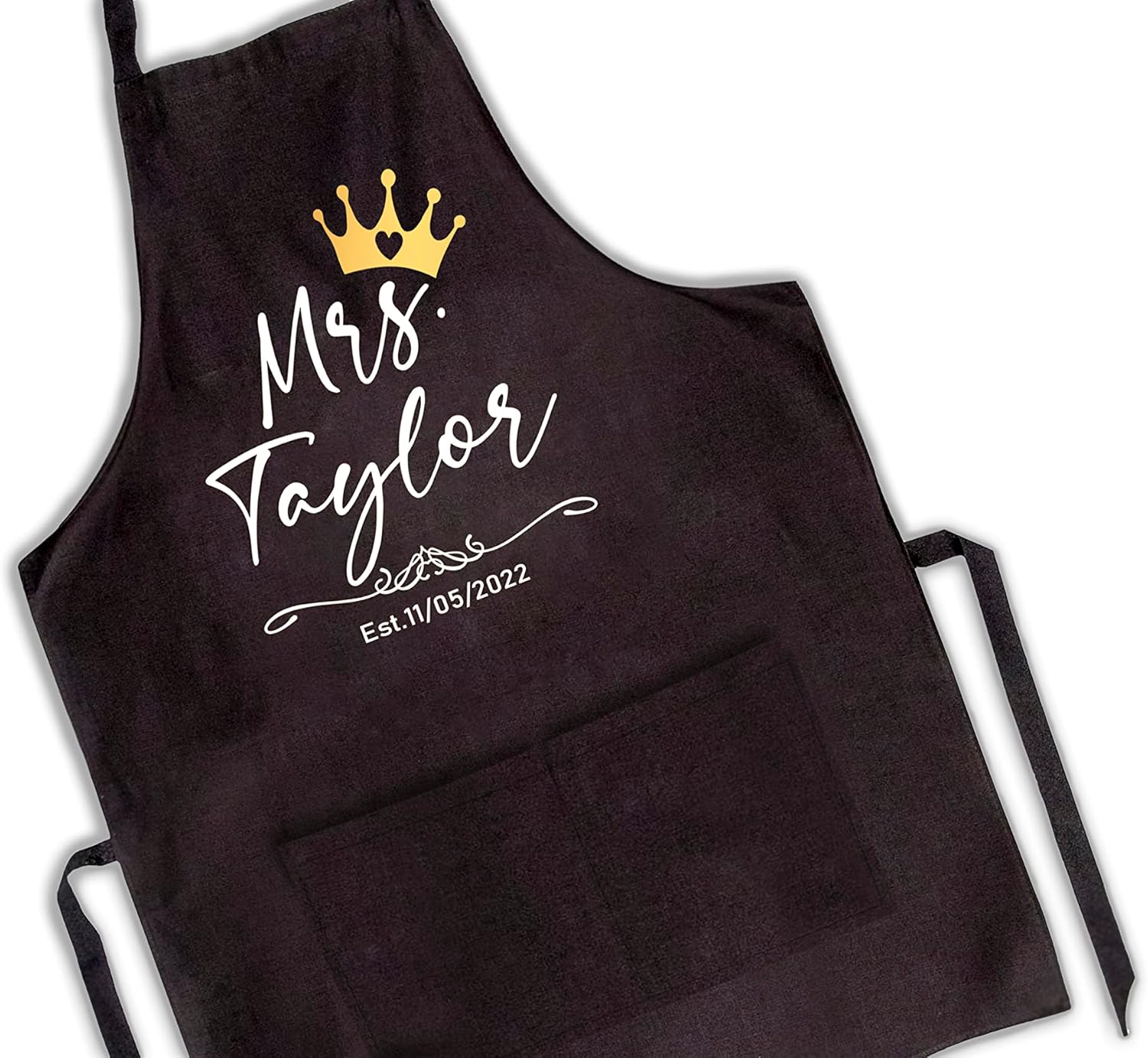 Mr. & Mrs. Custom Name Aprons – Personalized Couples Aprons with Date, Matching Cooking Aprons for Wedding, Engagement, Anniversary, Bridal Shower Gifts, Valentines Day Kitchen Gift for Him and Her