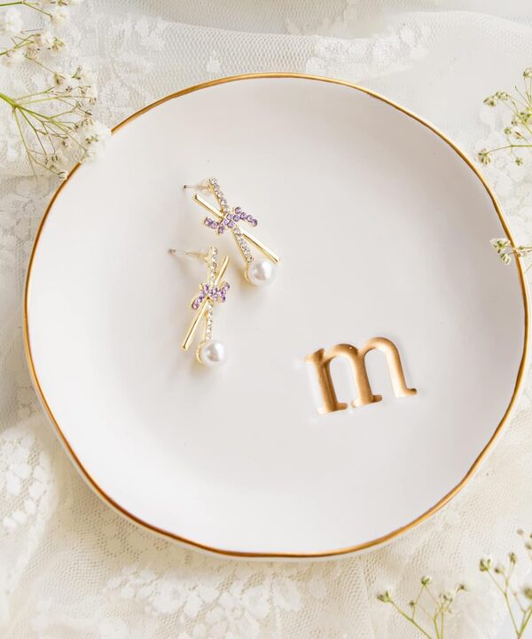 COLLECTIVE HOME - Ceramic Jewelry Tray, Decorative Trinket Dish for Rings Earrings Necklaces Bracelet Watch Keys, Birthday Mother's Day Christmas Gift for Women, 4.75", White Surface (M)