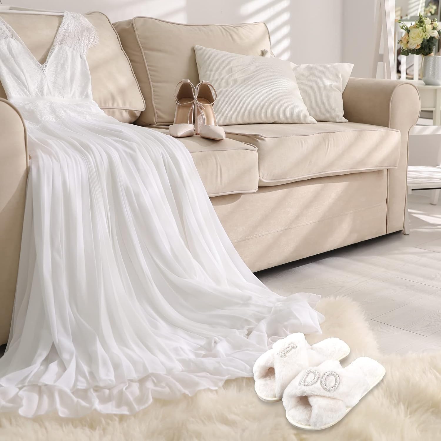 Bride To Be Gift Set Bride Makeup Bag I Do Bride Slippers Bride Robe Bride Hair Clip Bride Gifts Wedding Gifts (Slippers+Makeup Bag+Clip)