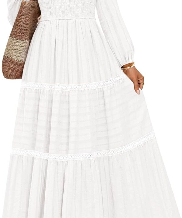 ZESICA Women's Fall Long Sleeve Maxi Dresses 2025 Casual Crewneck Smocked A Line Tiered Flowy Wedding Guest Long Dress