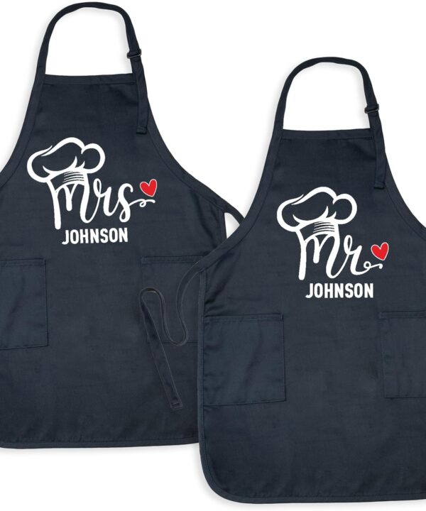 Custom Mrs Mr Couple Aprons, Personalized Mr and Mrs Gift Apron, Matching Couples Aprons, Wedding Gift Apron