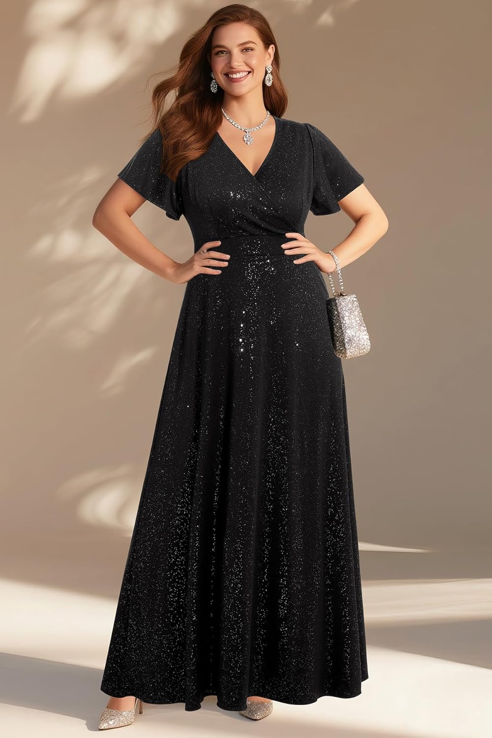 Pinup Fashion Women Plus Size Formal Dresses – Evening Gowns Wedding Guest Glitter Prom Long Dress