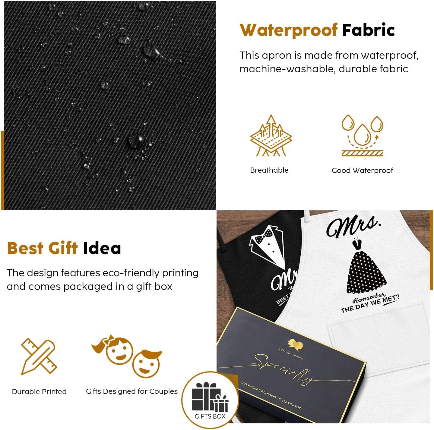 Couples Apron Set – Wedding Engagement Gifts for Couples, Funny Kitchen Gifts for Couples, Bridal Shower Gifts, Christmas