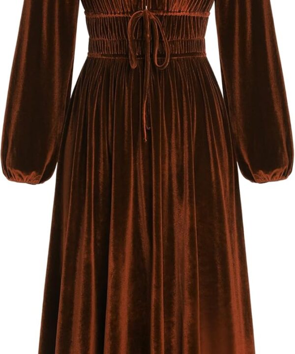 ZAFUL Womens Long Sleeve Velvet Dress 2025 Fall V Neck Holiday Cocktail Party Semi Formal Midi Dresses for Wedding Guest