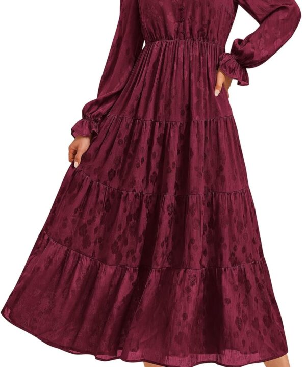 KIRUNDO Fall Wedding Guest Dresses Women 2025 Maxi Long Sleeve Holiday Party Winter Elegant Ruffle Tiered Flowy Long Dress
