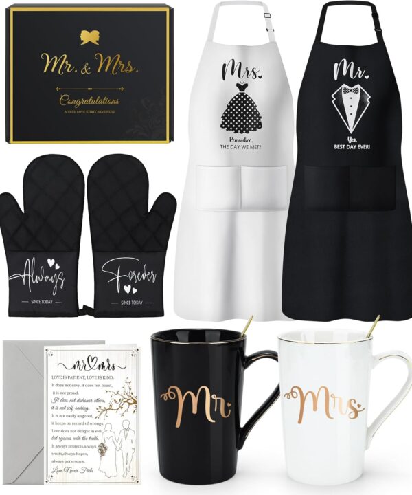 Wedding Gifts for Couples 2025 Bridal Shower Gift for Bride To Be Engagement Gifts for Couples Newlyweds His and Hers Mr and Mrs Gift for Anniversary Marriage Matching Couple Stuff Basket with Aprons