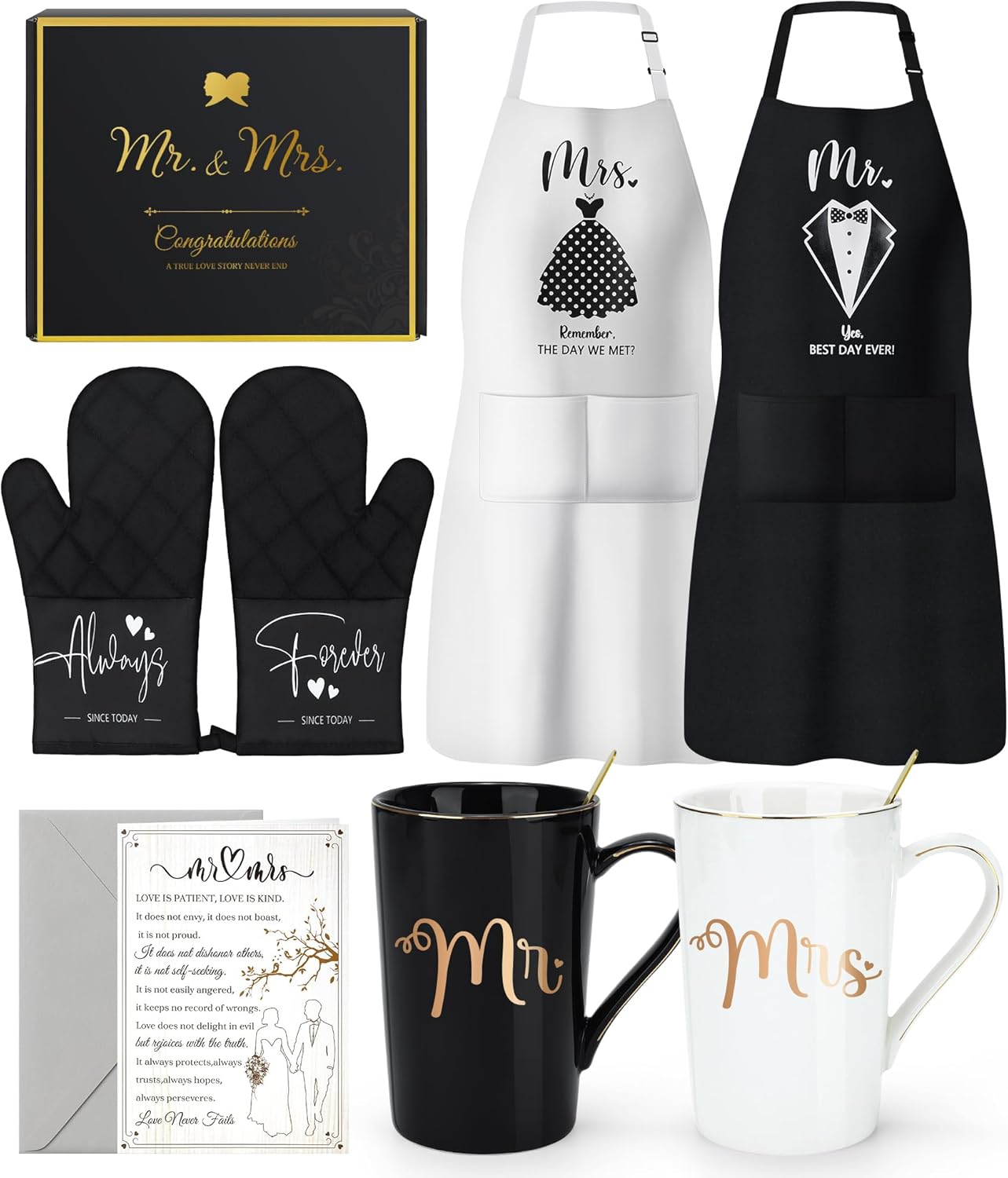 Wedding Gifts for Couples 2025 Bridal Shower Gift for Bride To Be Engagement Gifts for Couples Newlyweds His and Hers Mr and Mrs Gift for Anniversary Marriage Matching Couple Stuff Basket with Aprons