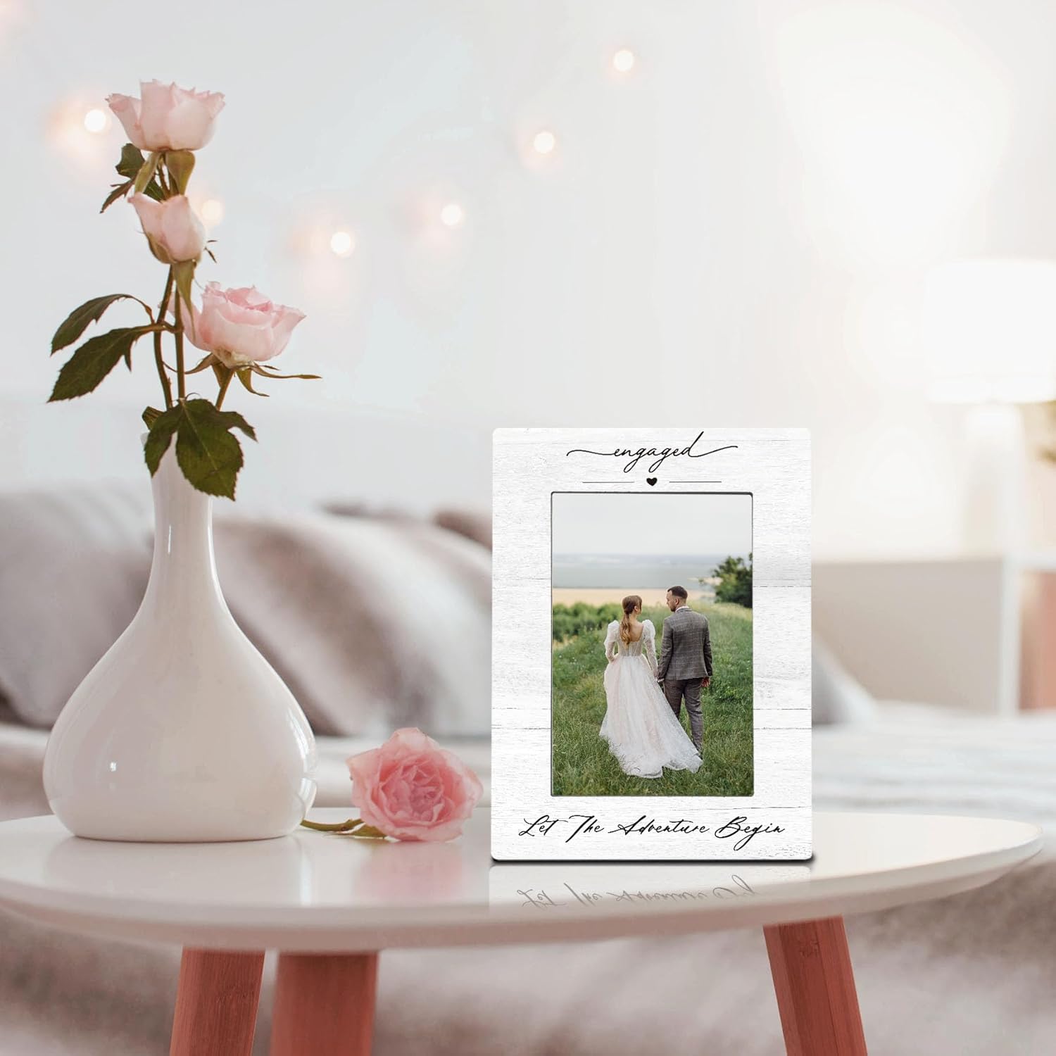 Engagement Couples Newlyweds Picture Frame 4×6, Engagement Gifts for Couples, Just Engaged Gift, Wedding Gifts for Newlyweds Bride Groom, Engaged Couple Picture Photo Frames for Desk Shelf Decor