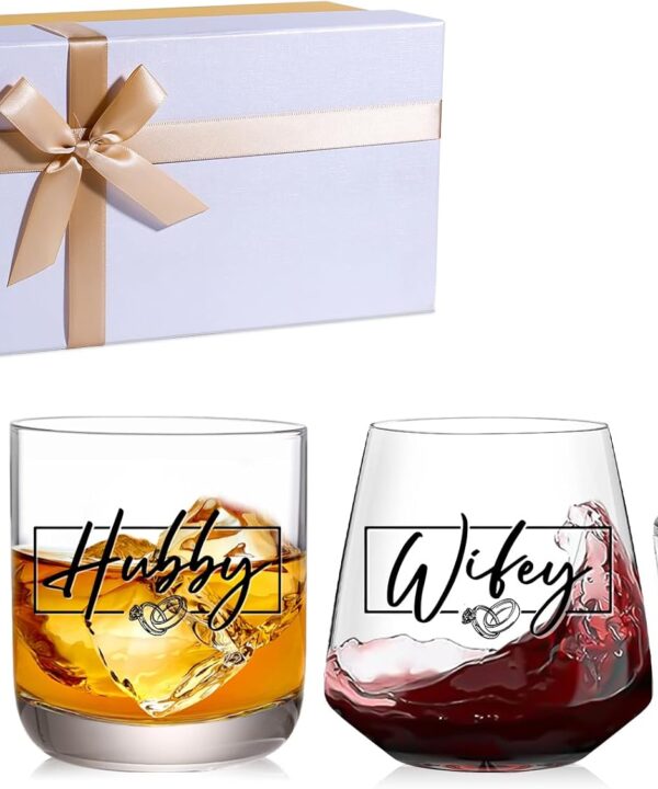 Wedding Gifts for Couples 2026, Bridal Shower Gifts, His and Hers Glass, Mr and Mrs Shot Glass, Hubby and Wifey Gift, Anniversary Valentine's Day Gift for Couple