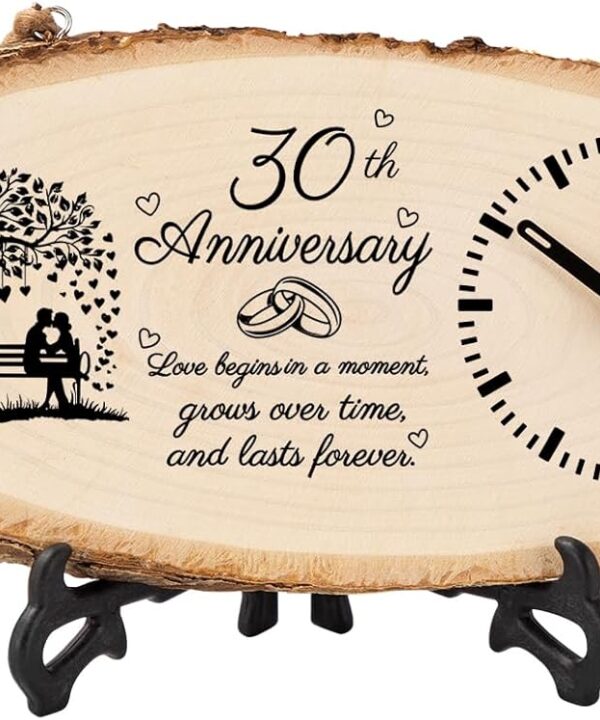 BeauGift 30th Anniversary Wood Gifts for Husband Couples, 30th Wedding Anniversary Keepsake Gifts for Him Her, 30 Years Anniversary Marriage Gift Ideas Wooden Clock