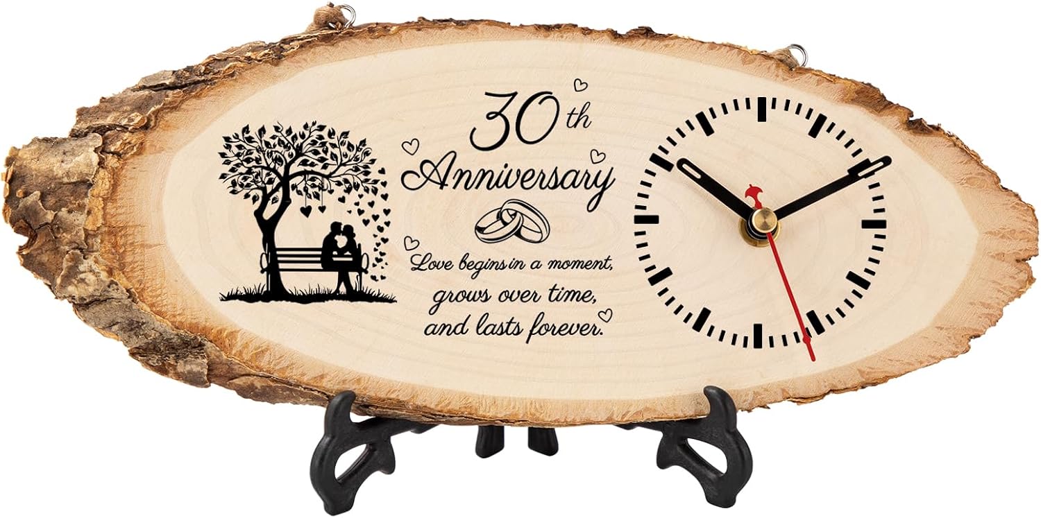 BeauGift 30th Anniversary Wood Gifts for Husband Couples, 30th Wedding Anniversary Keepsake Gifts for Him Her, 30 Years Anniversary Marriage Gift Ideas Wooden Clock