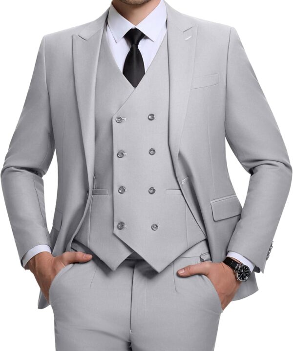Mens Suit Slim Fit Solid Suit Jacket Double Breasted Vest and Dress Pants 3 Piece Set Prom Wedding Suits for Men