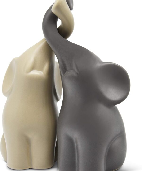 Loving Pair of Elephants in Beige & Grey - Modern Ceramic Sculpture - Figurine as a Set - Decoration Figure 6.3" high - Ornament Elephant in Love
