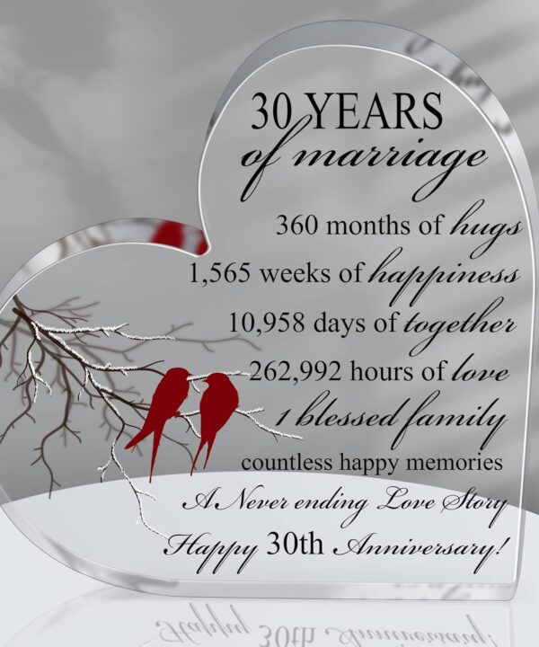Qunclay 30th Years of Marriage Gift Wedding Anniversary Souvenir Heart Marriage Keepsake Decoration Present for Couple Parent Women Mom Husband Wife He She Friend Grandparents