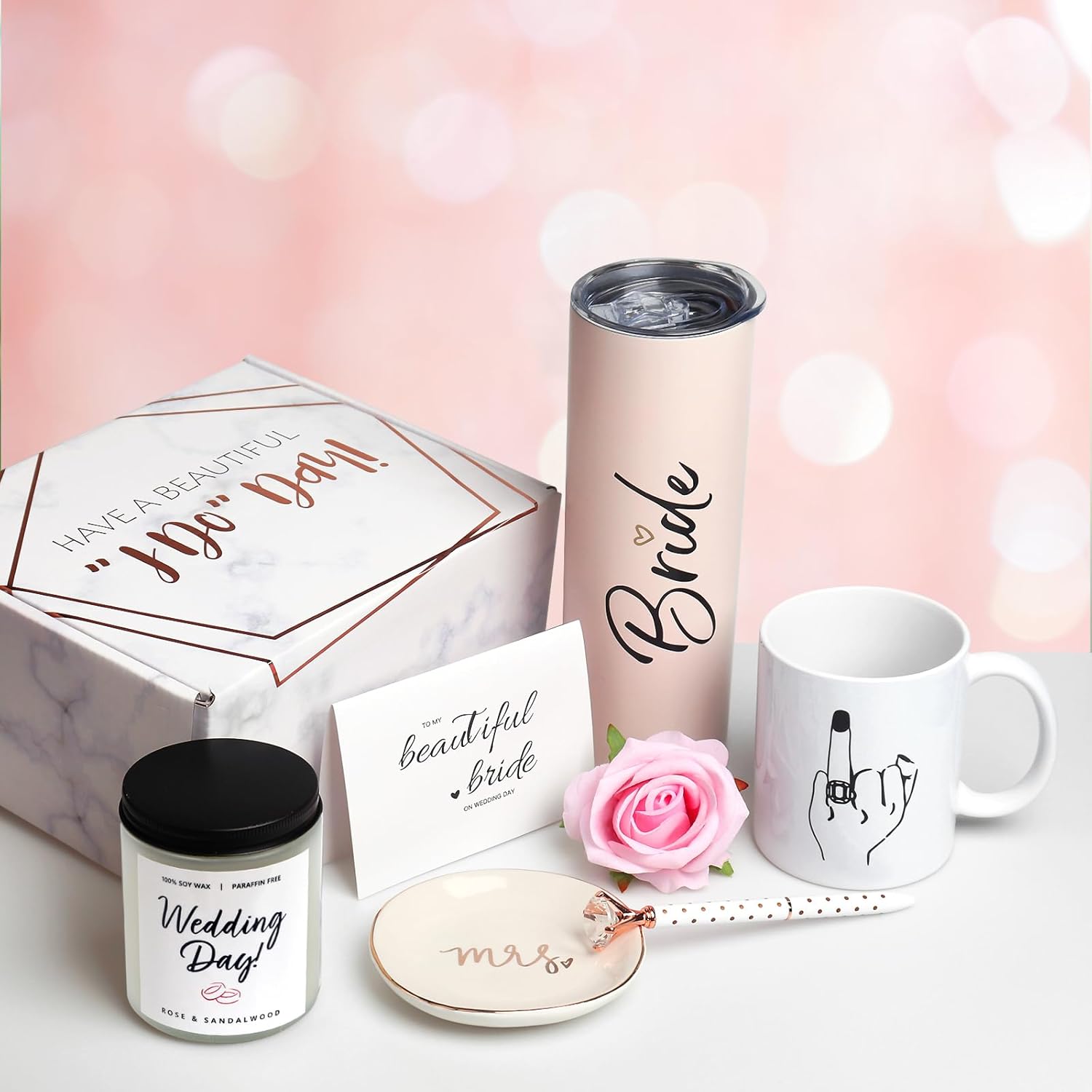Bride To Be Gifts Box, Bridal Shower, Bachelorette Gifts For Bride, Engagement Gift For Her, Wedding Gift For Bride, Bachelor Party Gifts, Stainless Steel Tumbler Cup, Mug, Scented Candle – (Pink)