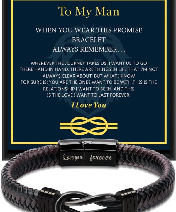 Valentines Day Gifts for Him: Bracelets Gifts for Men Leather Couples Bracelets Anniversary Romantic Gifts for Boyfriend Husband from Wife Valentine's Birthday Christmas