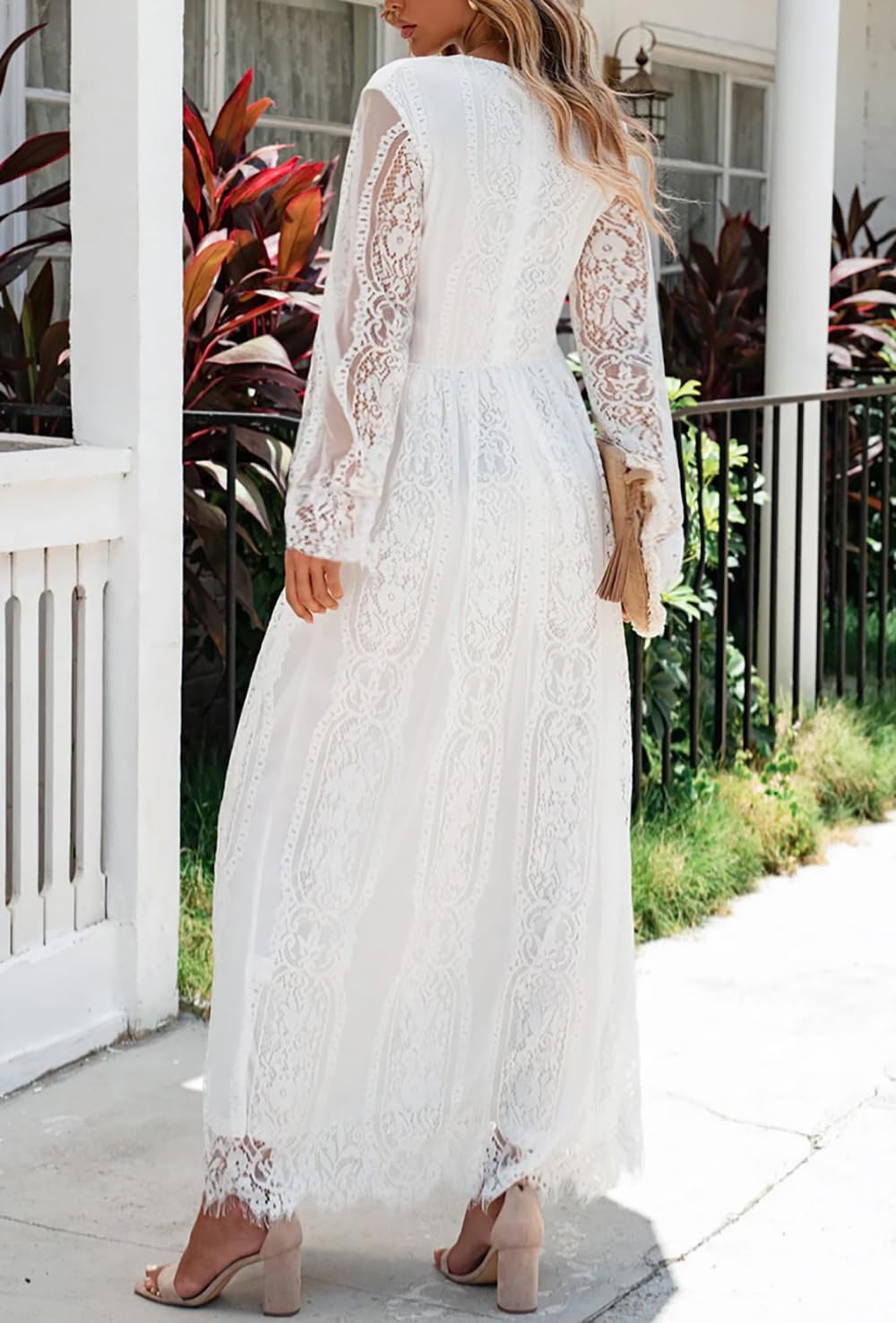 Cercis Womens Off The Shoulder Floral Lace Maxi Wedding Dress Boho Flowy Wedding Guest Formal Long Dresses