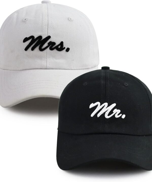 2PCS Mr Mrs Baseball Hats for Men Women, Newlywed Honeymoon Wedding Gifts, Funny Adjustable 3D Embroidered Hat Couples Set