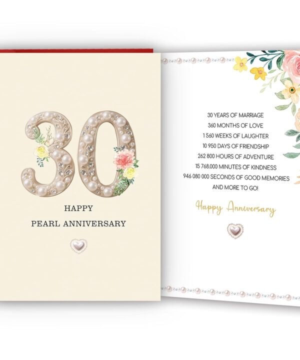 30th Anniversary Card,30th Wedding Anniversary,30 Year Anniversary Card Gifts,Happy Pearl Anniversary,8x5.3 Inches,Double-Sided