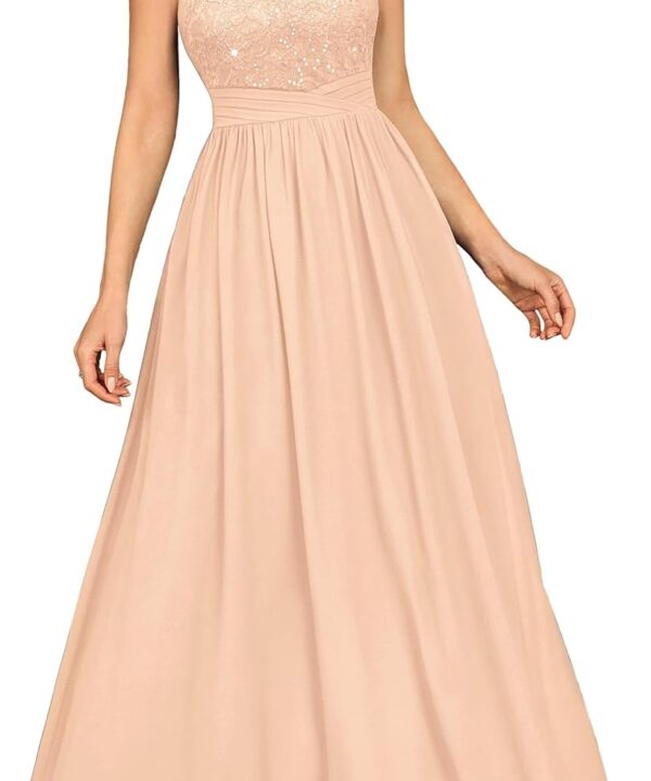 Miusol Women's Sequin Lace Sleeveless Halter Tie Formal Evening Maxi Dress