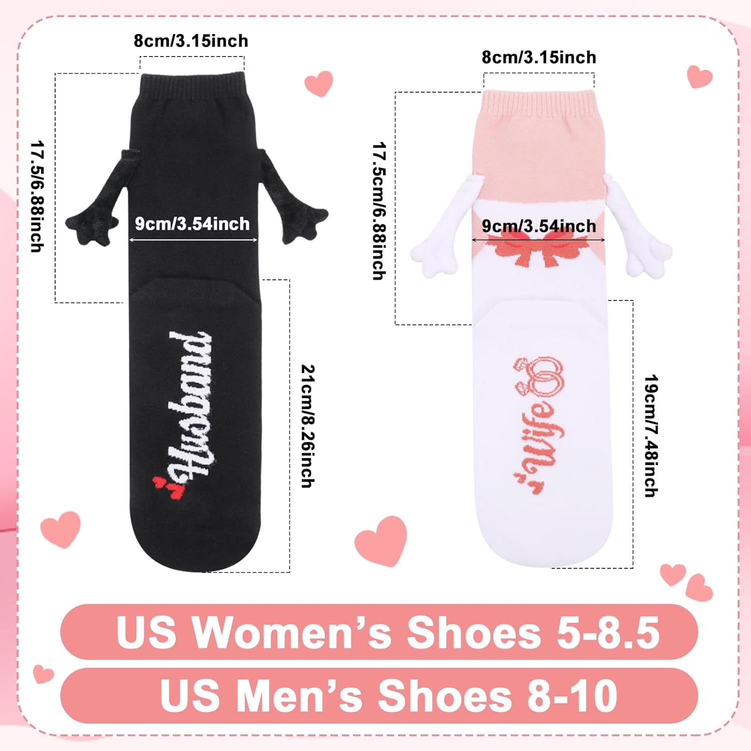 Jspupifip 2 Pairs Bride and Groom Socks, Wedding Socks with Magnetic Hands, Novelty Engagement Gift