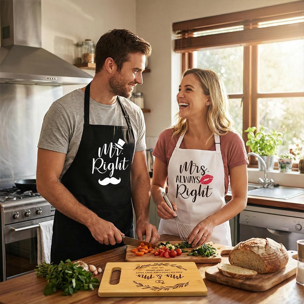 Mr & Mrs Aprons with Pocket Cutting Board Gifts Set for Couples 2026, And So Together They Built a Life They Loved, Bridal Shower, Engagement, Housewarming Gifts