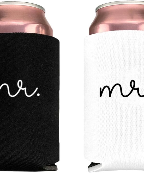 Pink Palm Co. Wedding Set of 2 Can Coolers | Can Holders for Bride and Groom | Beverage Insulators for Newlyweds | Wedding Toast | Engagement Party | Honeymoon (Mr. & Mrs.)